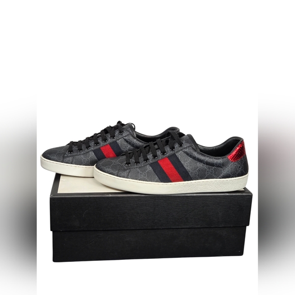 Gucci Ace GG Supreme Canvas Sneakers Black Web Stripe Sz 9 EU 43 429445 - Picture 11 of 16